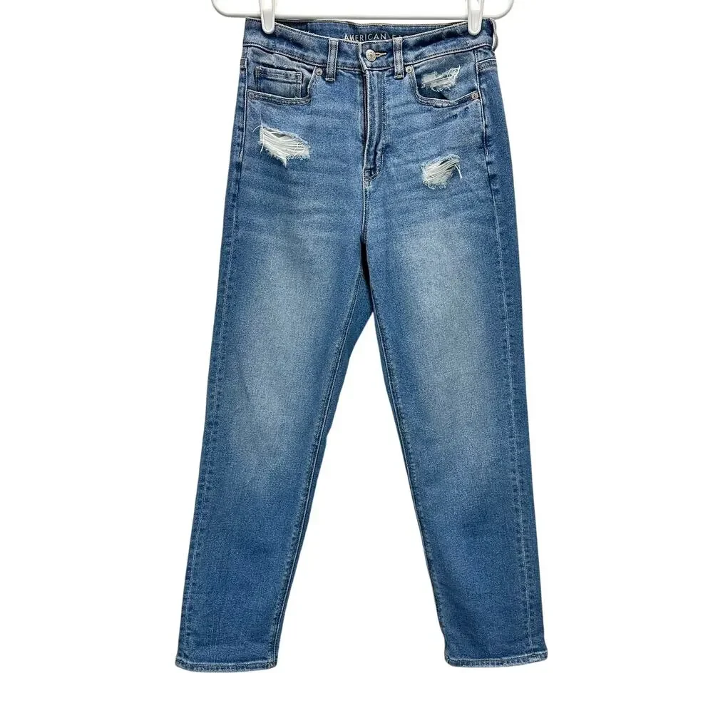 American Eagle Mom Straight Jeans Light distressing Size 4